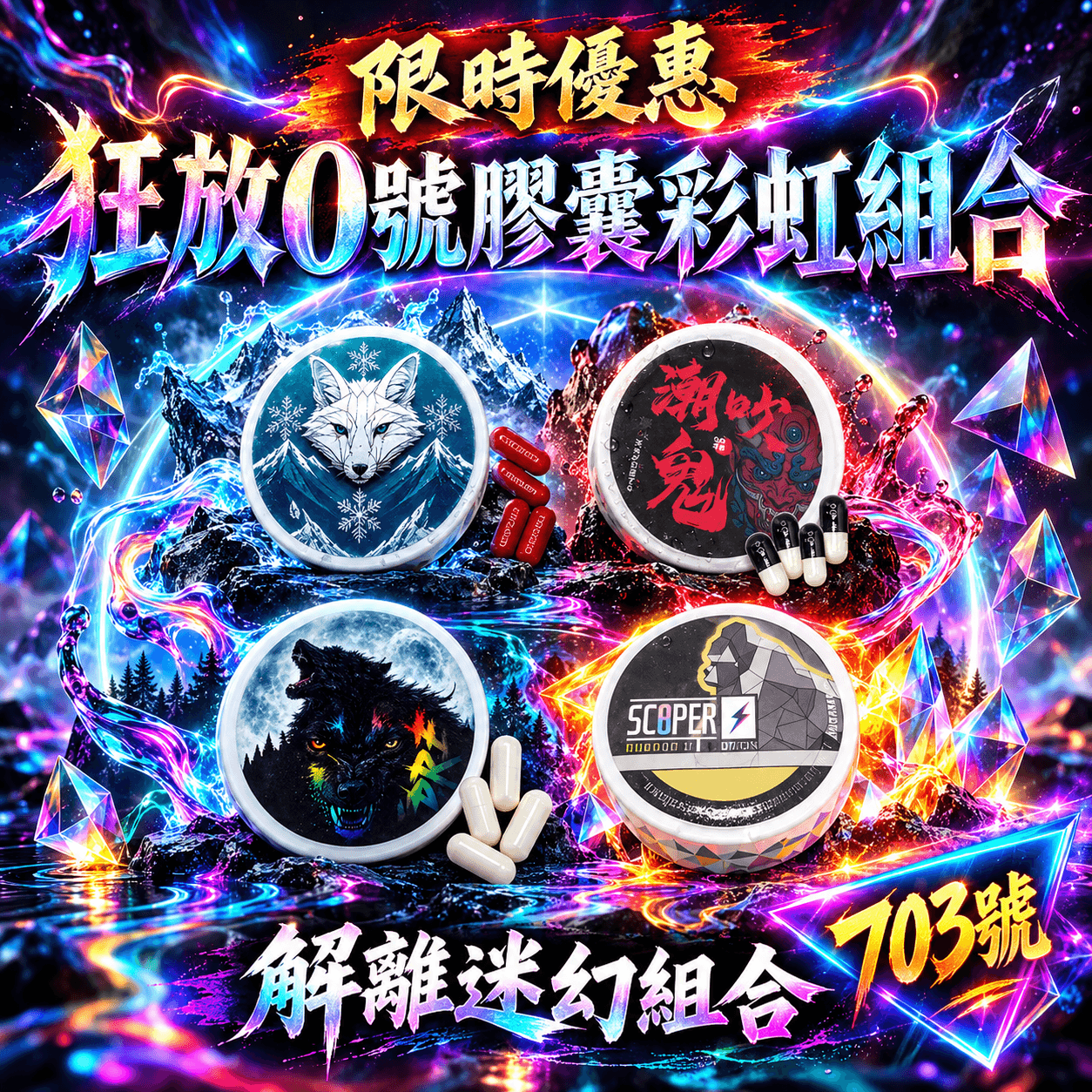 限時優惠狂放0號膠囊彩虹迷離組合-703號